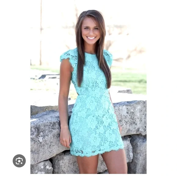 pink lily blue dress Evelyn Dress in Sky Lily Stripe X-Small / Blue main image 1